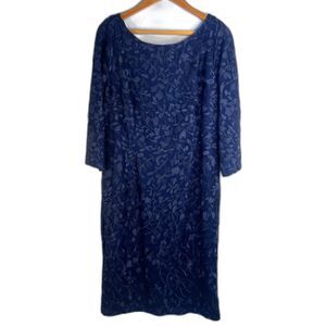 JS Collections Lace Scoop Neck Shift Dress Dressy Cocktail Evening Size 14 Blue